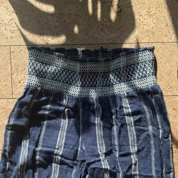 Wide Leg Blue Striped Pull-On Pants - Picture 3 of 5